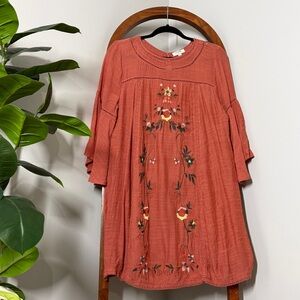Umgee LARGE Rust Boho Floral Embroidered Bell Sleeve Dress